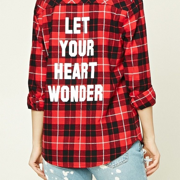 Forever 21 Tops - Forever 21 Let Your Heart Wonder Black Red Flannel
